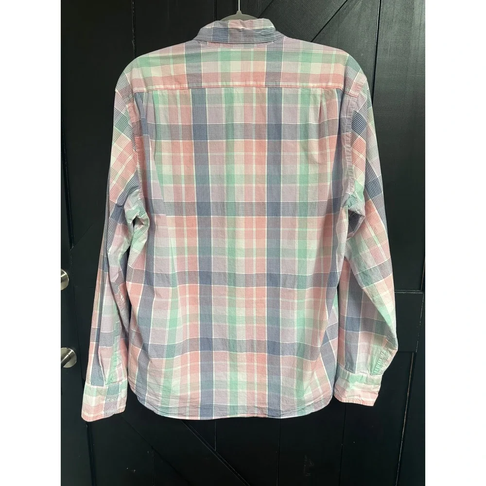 J.Crew Flex Washed Slim Untucked Plaid Button Down Shirt Mens L Pastel Preppy
